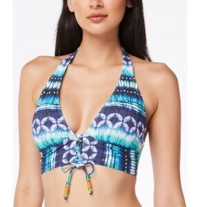 Bleu by Rod Beattie Lace-Up Halter Bikini Top Women's 14 Navy Blue padded swim